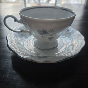 Johann Haviland Bavaria Germany Blue Garland Floral Tea Cup & Saucer Set Vintage